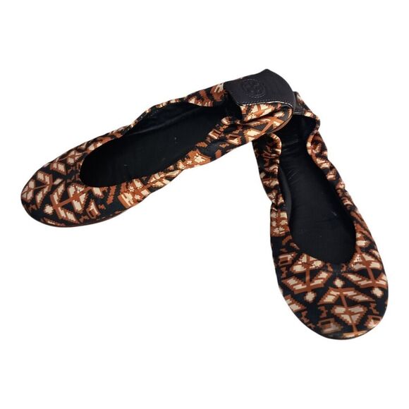 Tory Burch Slip On Ballet Flats Shoes Fabric Leather Brown Black Women's 7.5 M - Picture 7 of 13